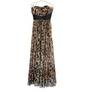 La femme Strapless Leapord Animal Print Chiffon Maxi Prom Formal Dress size 8